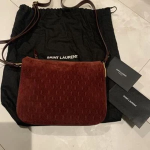 Saint Laurent Paris Red Suede Monogram Crossbody Shoulder Bag From Japan - Picture 1 of 10