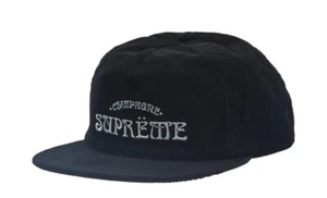 Supreme Champagne Logo Corduroy 5-Panel Cap Black SnapBack Hat Adjustable - Picture 1 of 3