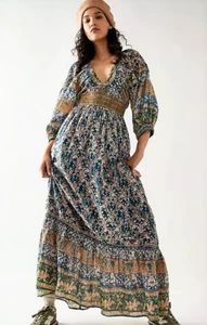 FREE PEOPLE 'Golden Hour' Border Maxi Dress - SMALL - Blue Yellow Combo RRP£158 - Picture 1 of 18