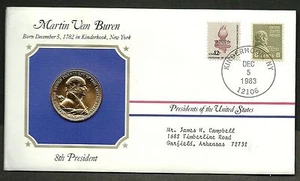US 1983 FDC With Official Mint Presidential 24kt Gold Electroplated Medal # 8th - Picture 1 of 2