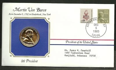 US 1983 FDC With Official Mint Presidential 24kt Gold Electroplated Medal # 8th - Image 1 of 2