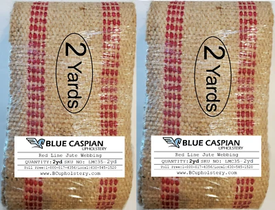 2 Packs of 2 YARDS precut UPHOLSTERY RED LINE JUTE WEBBING HEAVY WEIGHT - Image 1 of 3