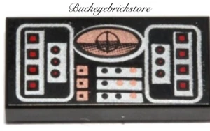 Lego BLACK 1x2 TILE w/Avionics SW Cooper Red & Silver 10198 7965 10212 9780 8098 - Picture 1 of 1