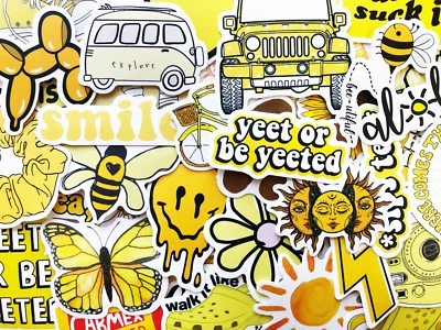50 Yellow Sticker Bomb Scrapbooking Laptop Phone Skin Lot Set Decals Decoration