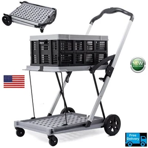 Carro de compras plegable multifuncional Ginkman de 2 niveles + 1 cesta plegable (gris) - Imagen 1 de 12