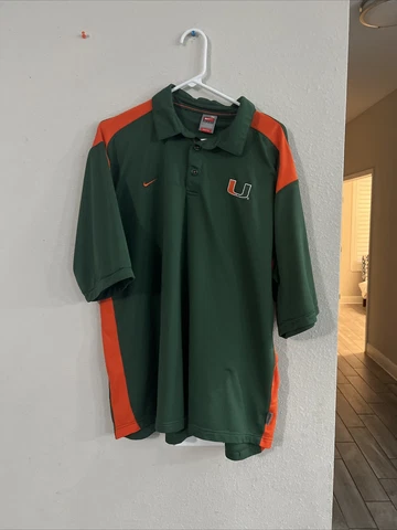 University Miami Hurricanes Polo Shirt Mens Xl Green Nike Dri Fit Cover