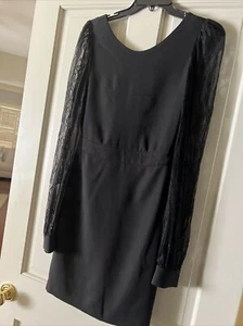 Rachel Zoe Black Cocktail Long Lace Sleeve V Back Zip Dress 2 - Picture 1 of 7