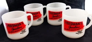 Federal Milk Glass Mugs Set of 4 Friedman's Jewelers Advertising (B11) - Picture 1 of 6