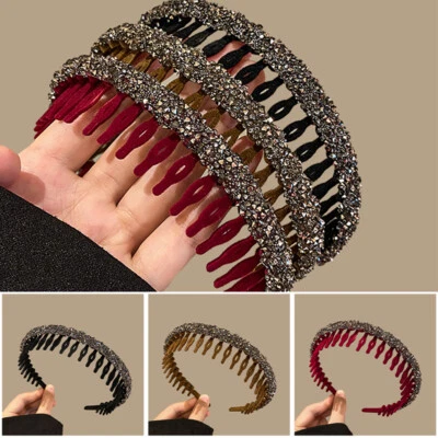 3Pcs Simple Face Wash High Skull Headband Flocking Anti-Slip Toothed Hair Clip. - Image 1 of 4