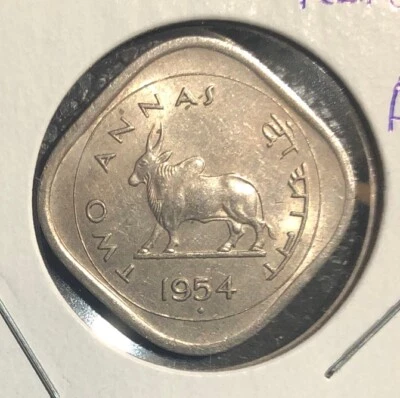 1954-B  INDIA 2 Annas HIGH GRADE Copper Nickel Coin-KM#4.2 - Image 1 of 4