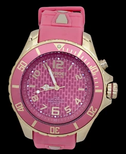 Kyboe! Mens Watch Giant 48MM Stainless Gold Tone Case Pink Silicone Band 100M WR - Picture 1 of 11