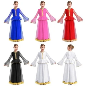 Kids Girls Costume Maxi Dress Gown Tulle Worship Twirling School Bridesmaid - Picture 1 of 71
