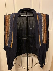 Chaqueta Cárdigan Sharon Anthony Azul Marino Con Dorado Abierto Businesscore Retro Talla M/L - Imagen 1 de 3