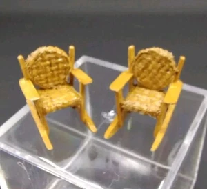 Artisan Dollhouse Miniature 1:48 Scale QS Faux Rattan Wicker Rocking Chair Set - Picture 1 of 3