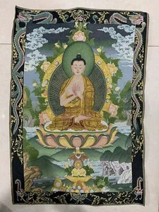 Mural 36" Tibetano Tela Seda Dragón Sakyamuni Buda Tangka Thangka - Imagen 1 de 6