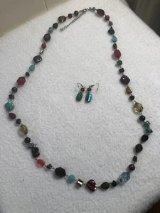 MULTICOLOR Long Beaded Necklace w/Earrings  17"- 19" - Picture 1 of 4