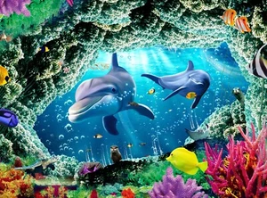 Fotomurale-DELFINO-NON TESSUTO-carta da parati-Sealife pesce subacqueo corallo XXL - Foto 1 di 13