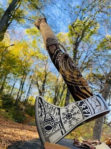 Viking Axe Custom Gift Handmade Carbon Steel Camping Ashwood Handle Bearded Axe. - Picture 1 of 6