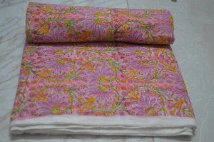 Mulitcolor Block Print Cotton fabric 3 Yard running fabric Natural color Print - Picture 1 of 6