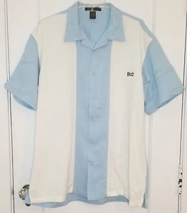 Harriton Bowling Shirt Mens XL Blue White Bob Retro Rockabilly C12 Towing - Picture 1 of 7