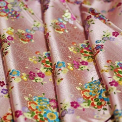 Flower Chinese Brocade Satin Fabric Cloth Dress Craft Faux Silk DIY Retro Sewing - Image 1 of 4