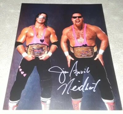 Foto autografiada a mano por Jim The Anvil Neidhart 8x10 WWE Hart Foundation 2 Foto 1 de 3