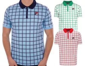 Fila Mens Polo Bobby Check Vintage Borg Retro Top Tennis T-Shirt Sportswear New - Picture 1 of 17