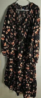 Old Navy Womens Plus Long Sleeve Maxi Dress Smocked Pockets Navy Floral  SZ 2X - Image 1 of 4