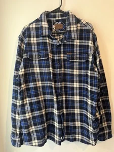 Orvis Heavyweight Flannel Shacket Men 2XL Blue Check Plaid Shirt Pockets - Picture 1 of 5