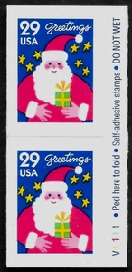 GREETINGS FROM SANTA 1994 US #2873 CHRISTMAS ST. NICK S/A 29c STAMP PAIR P#V1111 - Picture 1 of 2