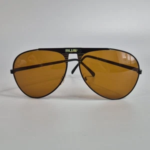 Vintage Amber Sunglasses Mens Black Preowned Orange Lens Retro - Picture 1 of 5