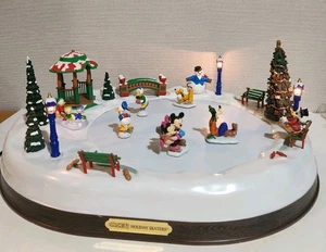 Vtg Disney Mr Christmas Mickeys Holiday Skaters 1996 Ice Skating Pond Rink Works - Picture 1 of 18