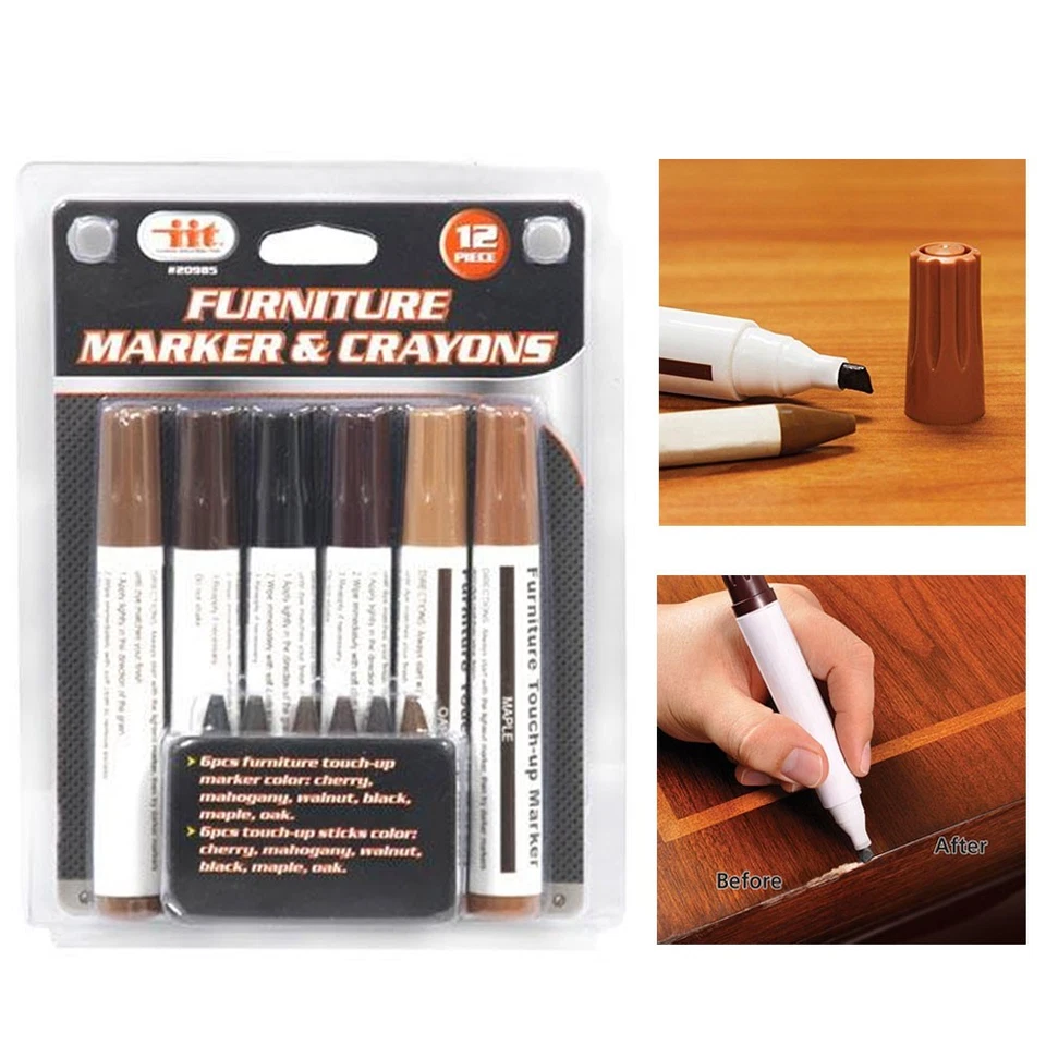 12 PC Furniture Marker Crayons Repair Kit Wood Touch up Scratch Filler Remover