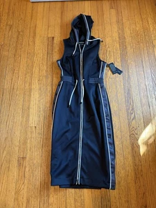 Blanc Noir Dress Womens Medium Black Charcoal Vista Track Hooded Zip Mesh Midi - Picture 1 of 10
