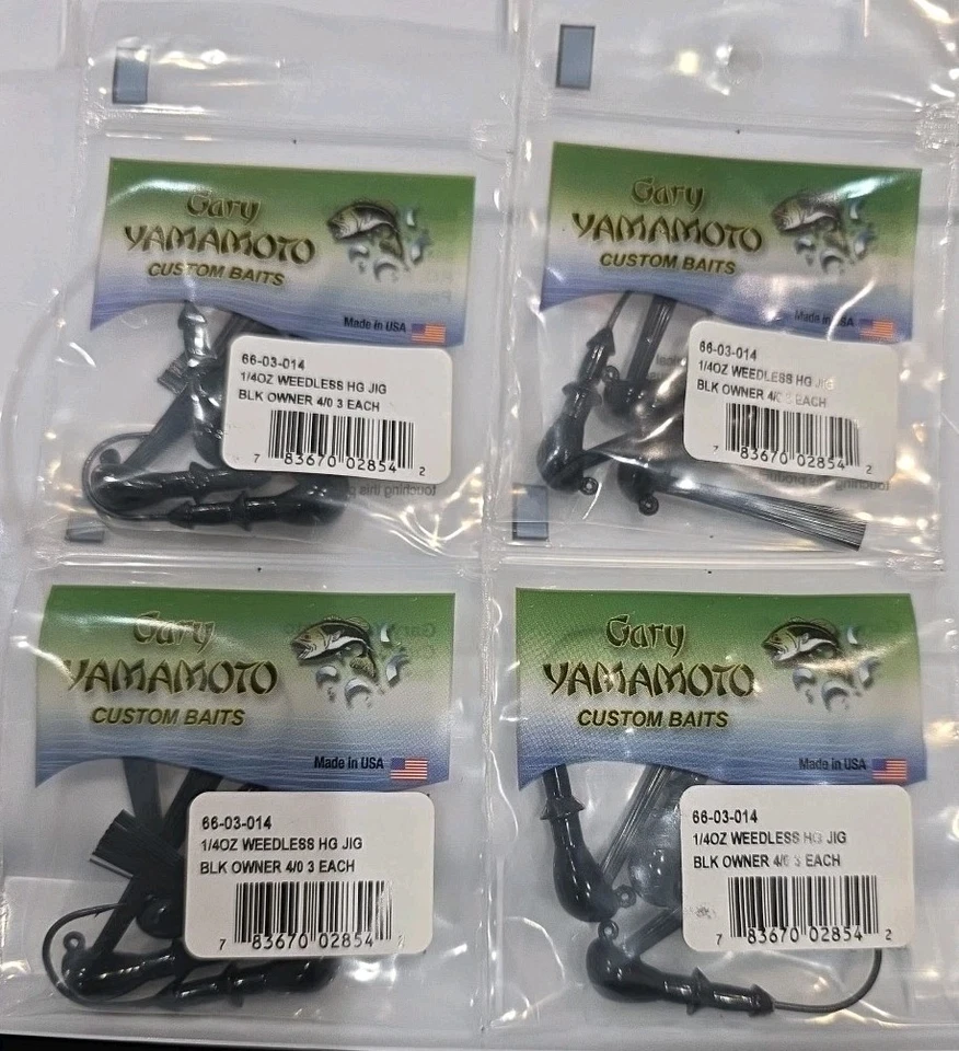 Lot of 4- Gary Yamamoto Weedless Bass Jig 1/4oz Blak Owner 4/0 Soft Plastic Lure - Image 1 of 4