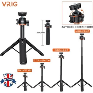 VRIG TP-06 Portable Selfie Stick Tripod Stand 360° Rotatable Ballhead Black R3J7 - Picture 1 of 11