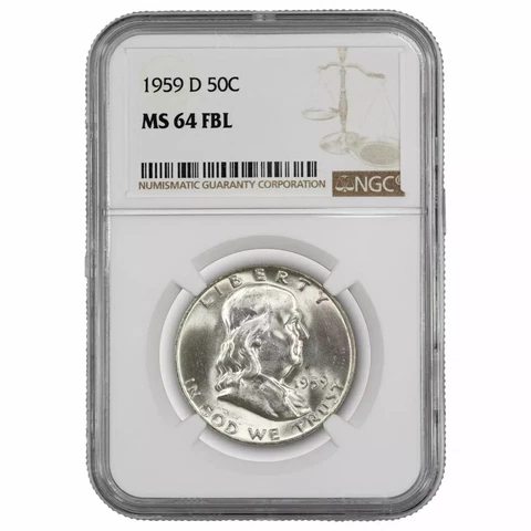 1959 D FRANKLIN HALF DOLLAR 50C NGC MS 64 FBL MINT UNC - FULL BELL LINES Cover