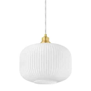 Hampton Bay Caroline Aged Brass Mini Pendant Light with Opal Etched Glass Shade - Picture 1 of 6