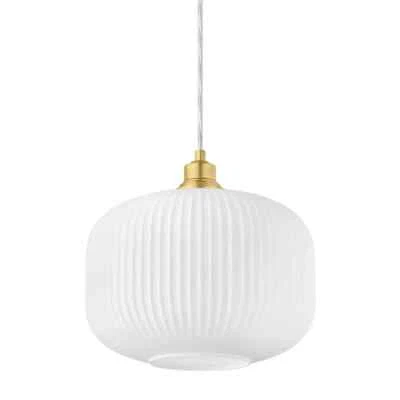 Hampton Bay Caroline Aged Brass Mini Pendant Light with Opal Etched Glass Shade - Image 1 of 4