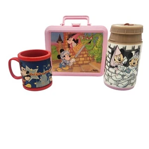 VTG Mickey & Minnie Mouse Dragon Pink Aladdin Plastic Lunch Box with Thermos USA - Picture 1 of 5