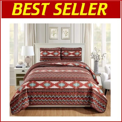 Elegant Tribal Native American Quilt and Pillow Shams - Full-Queen Rustic Set - Image 1 of 2