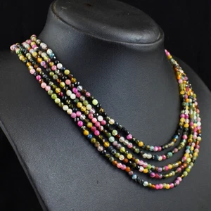 259 Cts Natural 5 Strand Tourmaline Round Cut Beads Necklace Jewelry JK 27E384 - Picture 1 of 3