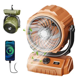 Portable Rechargeable Cooling Camping Tent Fan 270° Rotation Head w/LED Lantern - Picture 1 of 11