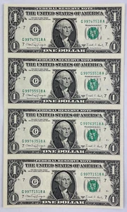 1988 One Dollar Bills, Uncut Sheet of 4, Collector Edition, FRB Chicago, $1 Bill - Picture 1 of 7