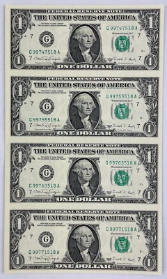 1988 One Dollar Bills, Uncut Sheet of 4, Collector Edition, FRB Chicago, $1 Bill - Image 1 of 4