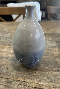 Heavy Blue And Grey Floral Pottery Vase By EP. 8.25 inch tall  - Picture 1 of 20