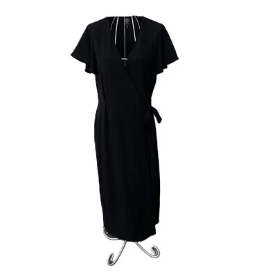 Vestido envolvente Bobeau para mujer XL negro ajustado Fluttr clásico midi LBD cómodo fiesta nuevo sin etiquetas Foto 1 de 4