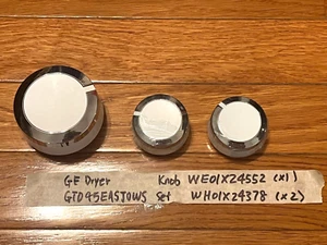 Genuine OEM Knob Set WE01X24552 (x1) & W01X24378 (x2) for GE Dryer GTD45EASJ0WS - Picture 1 of 2
