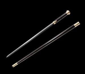 Espada de dos filos china superior Kung Fu Jian plegable hoja de acero Damasco funda de ébano - Imagen 1 de 11