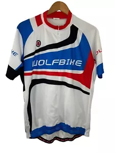 Wolfbike Cycling Jersey White Red And Blue Adults Jersey Men’s Size XL - Picture 1 of 14